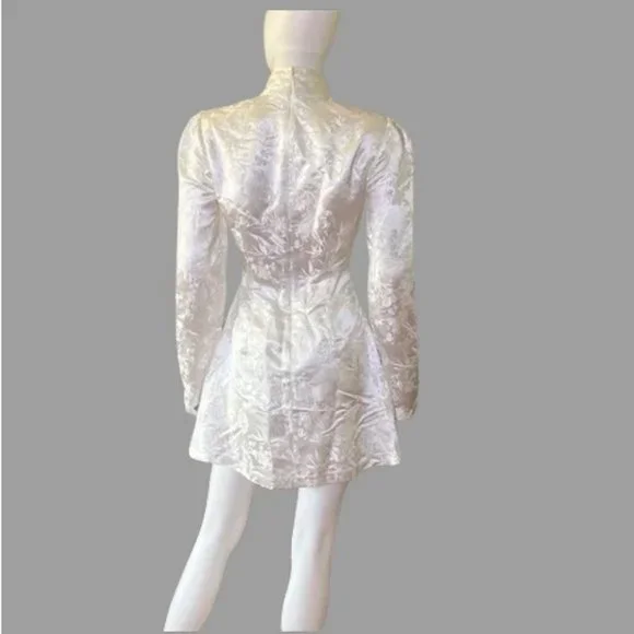 SAU LEE Joyce Dress Champagne Floral Mandarin Asian Qipao Chinese Cheongsam US 4 - Picture 10 of 13